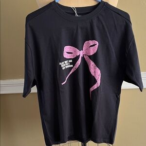 Zara Black Tee with Pink Bow Graphic size 13-14